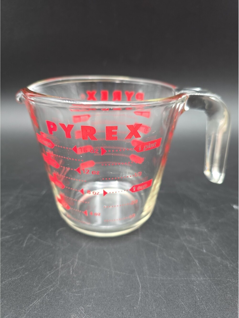 Vintage Pyrex 2 Cup 500ml Glass Measuring Cup with Red Lettering Made in USA